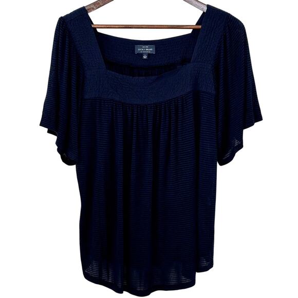LUCKY BRAND Semi Sheer Peasant Top Size L Boho Cottagecore Casual Indie Classic - Picture 1 of 10